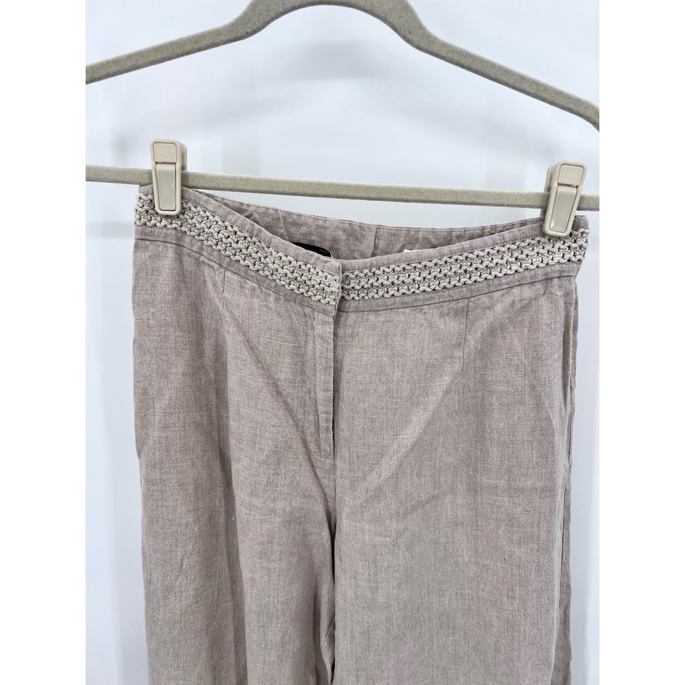 Richard Malcolm Vintage 70s 100% Irish Linen Wide Leg Pants Crochet Waist Sz 6 - Picture 2 of 11